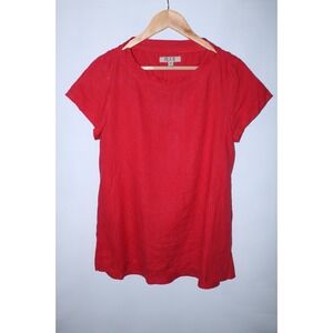 Flax Women's Size P Red Short Sleeve Linen Blouse